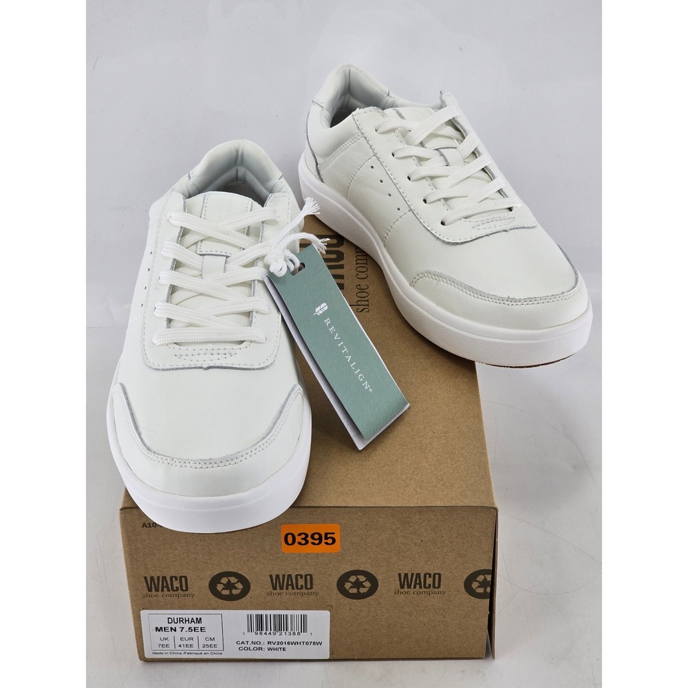 Revitalign Durham Sneakers Mens‎ 7.5EE White Leather Orthotic Lace Up -New